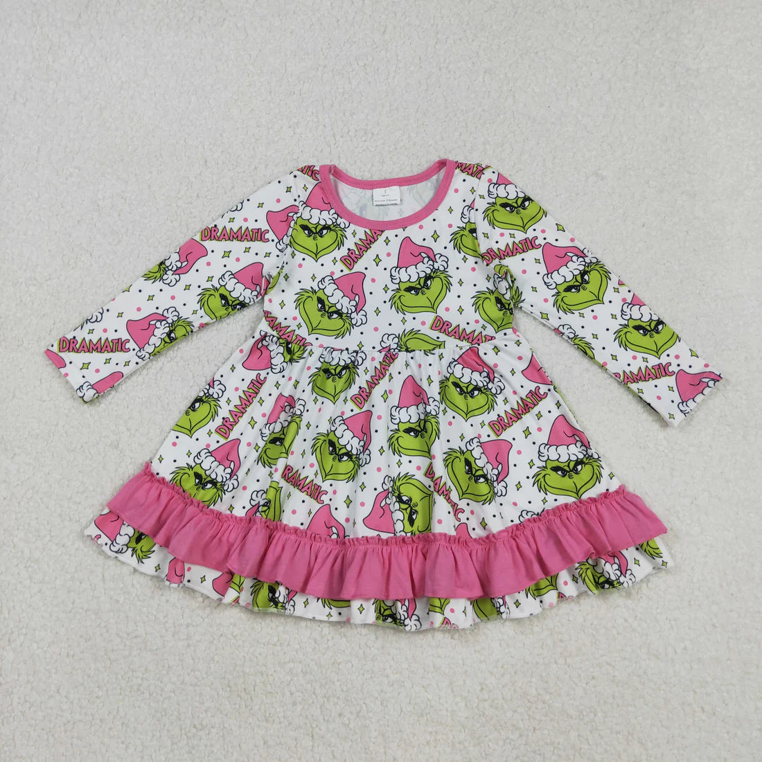 Sibling Baby Girls Grin Trees Lights Christmas Long Sleeve Dress