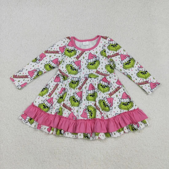 Sibling Baby Girls Christmas Cartoon Bow Long Sleeve Dress