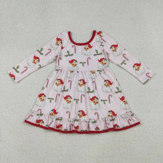 Baby Girls Christmas Santa Holly Candy Caone Long Sleeve Dress