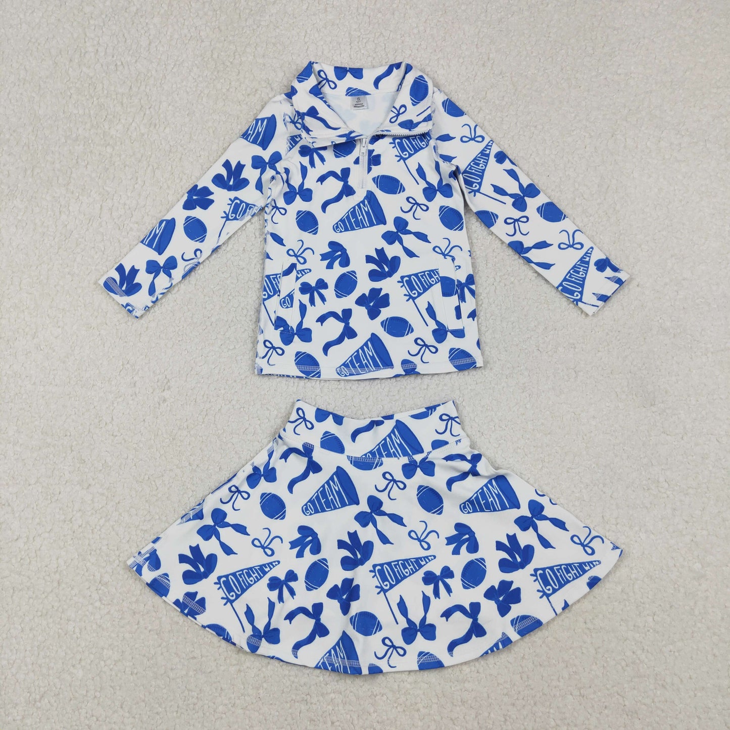 Sibling Baby Girls Bows Footballs Go Team Zipper Pullovers Skirt Shorts Yoga Active Clothes Sets