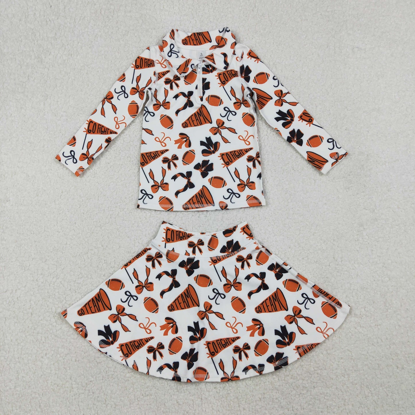 Sibling Baby Girls Bows Footballs Go Team Zipper Pullovers Skirt Shorts Yoga Active Clothes Sets