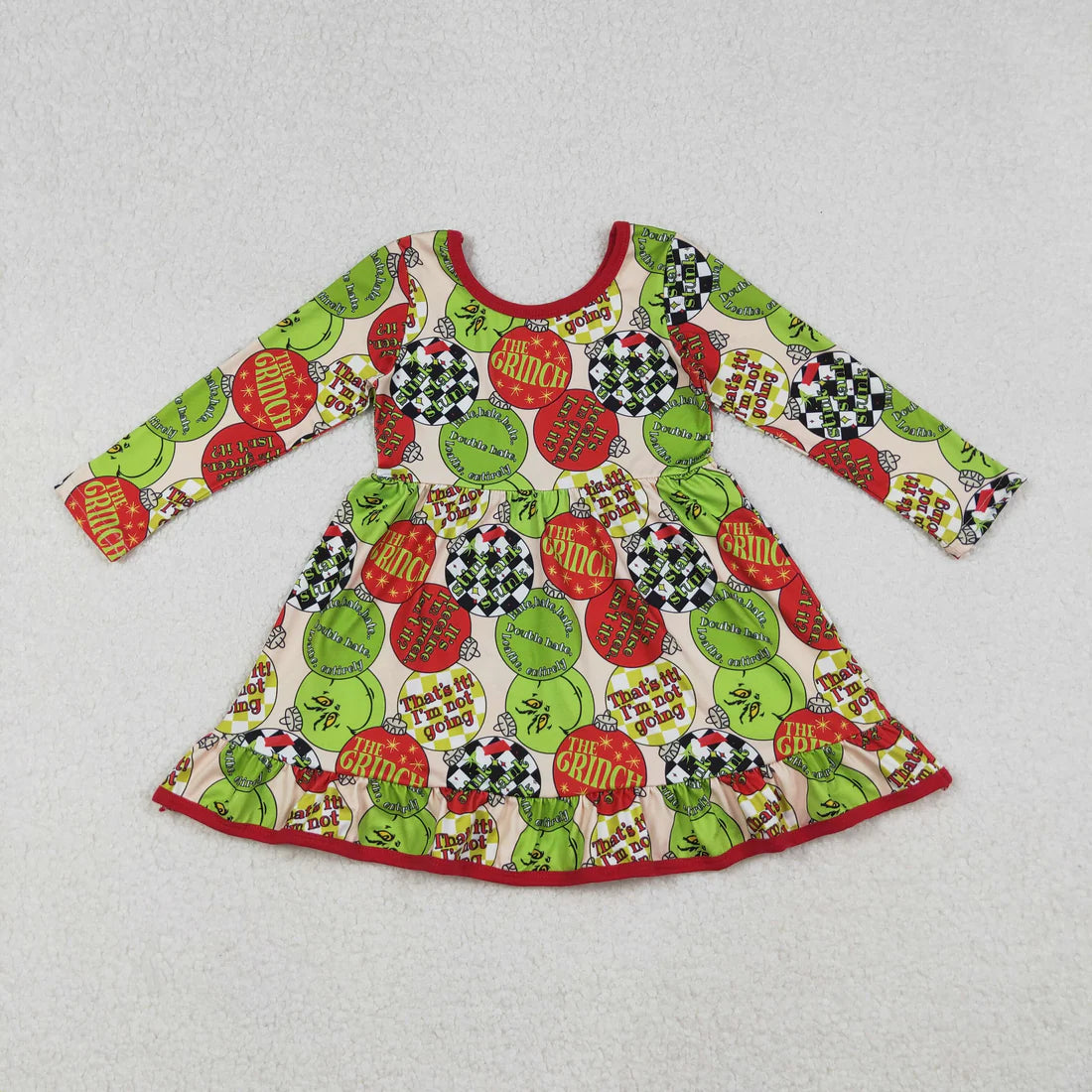 Sibling Baby Girls Grin Trees Lights Christmas Long Sleeve Dress