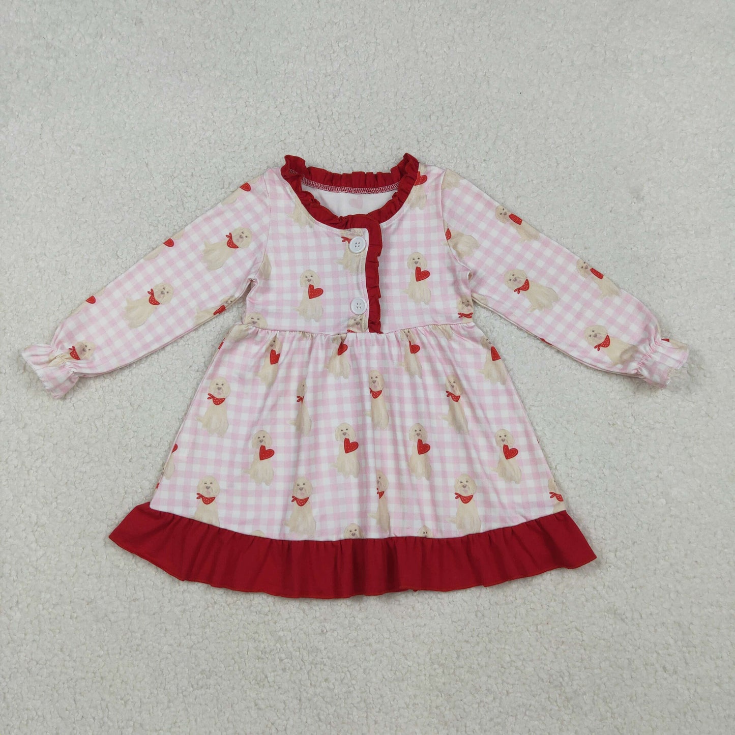 Mama and Me Girls Hearts Dogs Valentine Pajamas Set Ruffle Dress Zipper Romper Mamas Pants Bottom