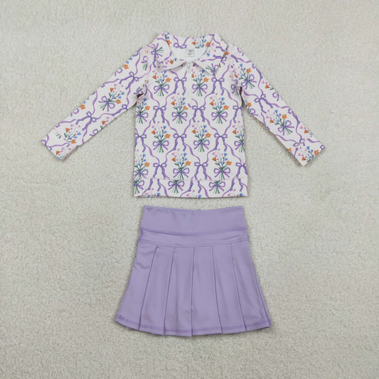 Baby Girls Bow Flowers Zip Pullover Skirt Short Yoga Active Clothes Sets