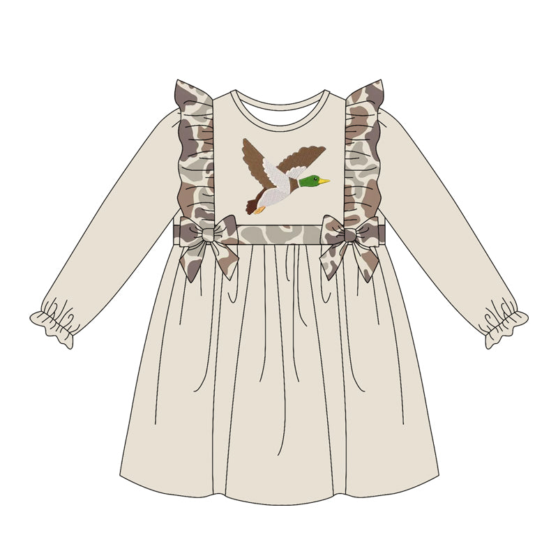 4.15 GLD1596 Preorder Duck Brown Camo Girls Knee-length Dress