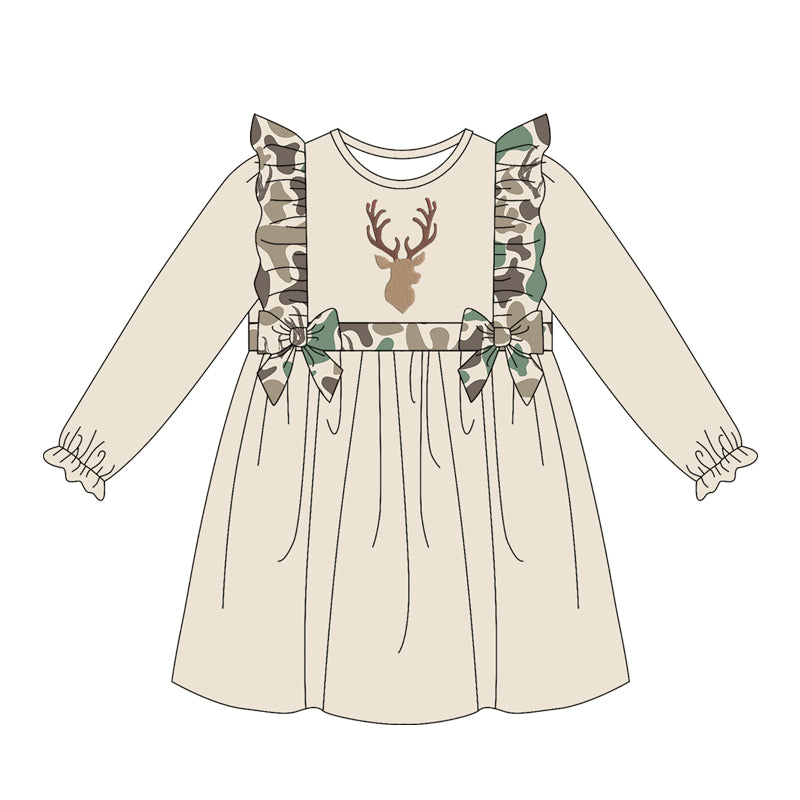 4.15 GLD1597 Preorder Deer Green Brown Camo Girls Knee-length Dress