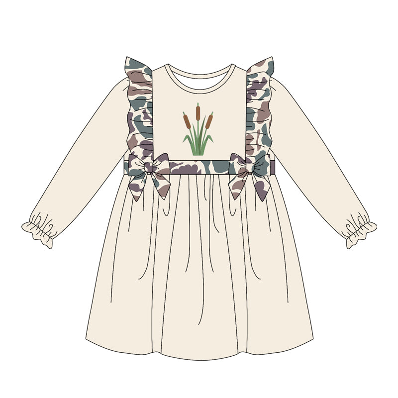 4.15 GLD1598 Preorder Cattail Camo Girls Knee-length Dress