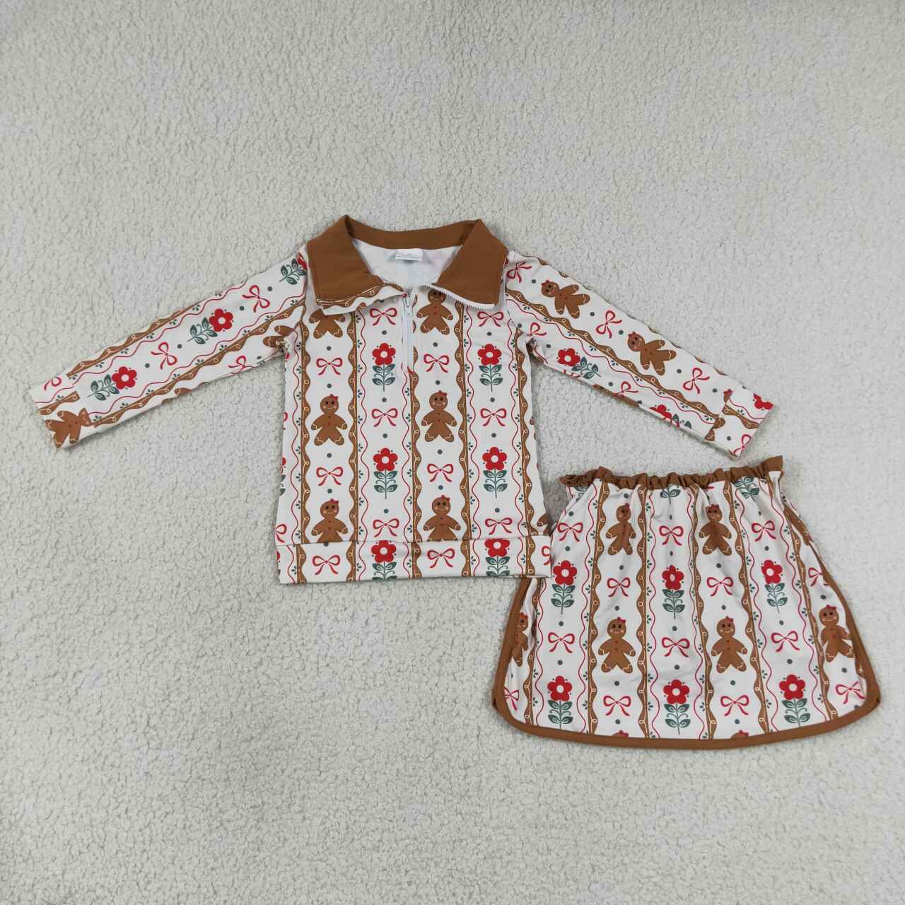 Green Frog Friends Holly Pink Print Zipper Pullover Top Skort Girls Christmas Clothes Set Sister Wear