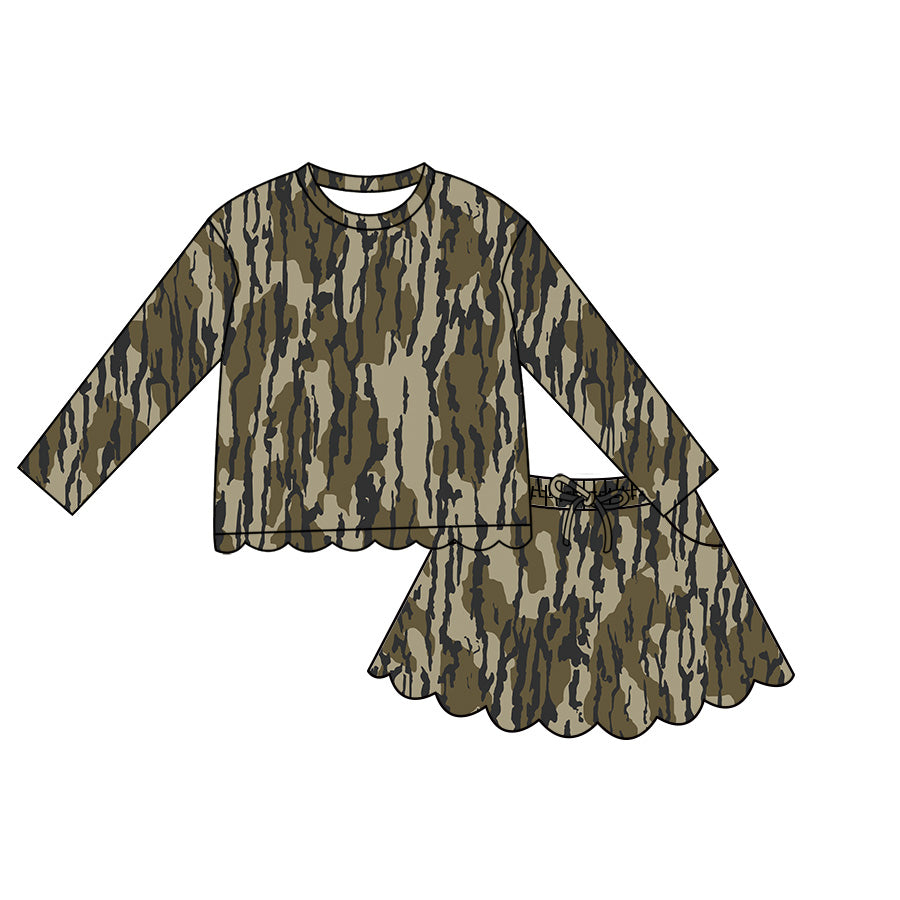 4.29 GLD1615 Dark Green Camo Long Sleeve Top Skirts Girls Scallop Outfits Preorder