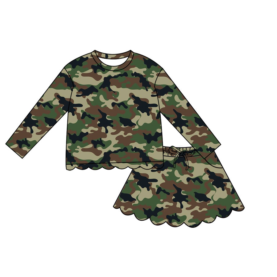 4.29 GLD1620 Brwon Green Black Camo Long Sleeve Top Skirts Girls Scallop Outfits Preorder