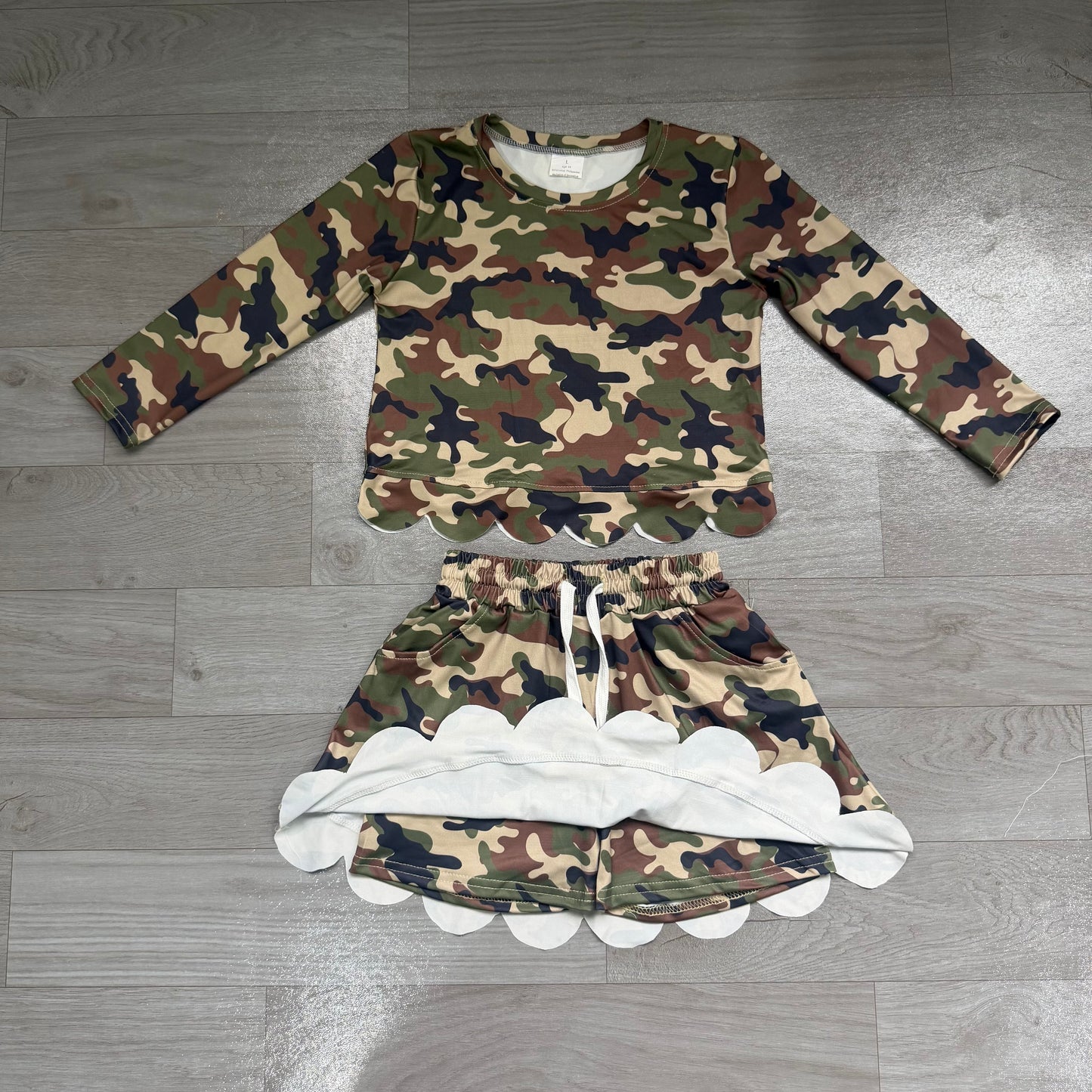 GLD1620 Brwon Green Black Camo Long Sleeve Top Skirts Girls Scallop Outfits Preorder