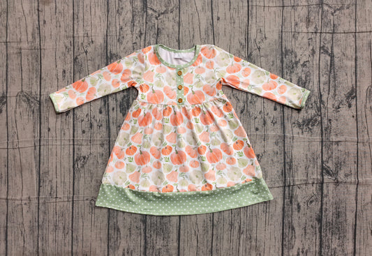 5.1 GLD1626 Pumpkin Baby Girls Fall Long Sleeve Knee Length Dress Preorder