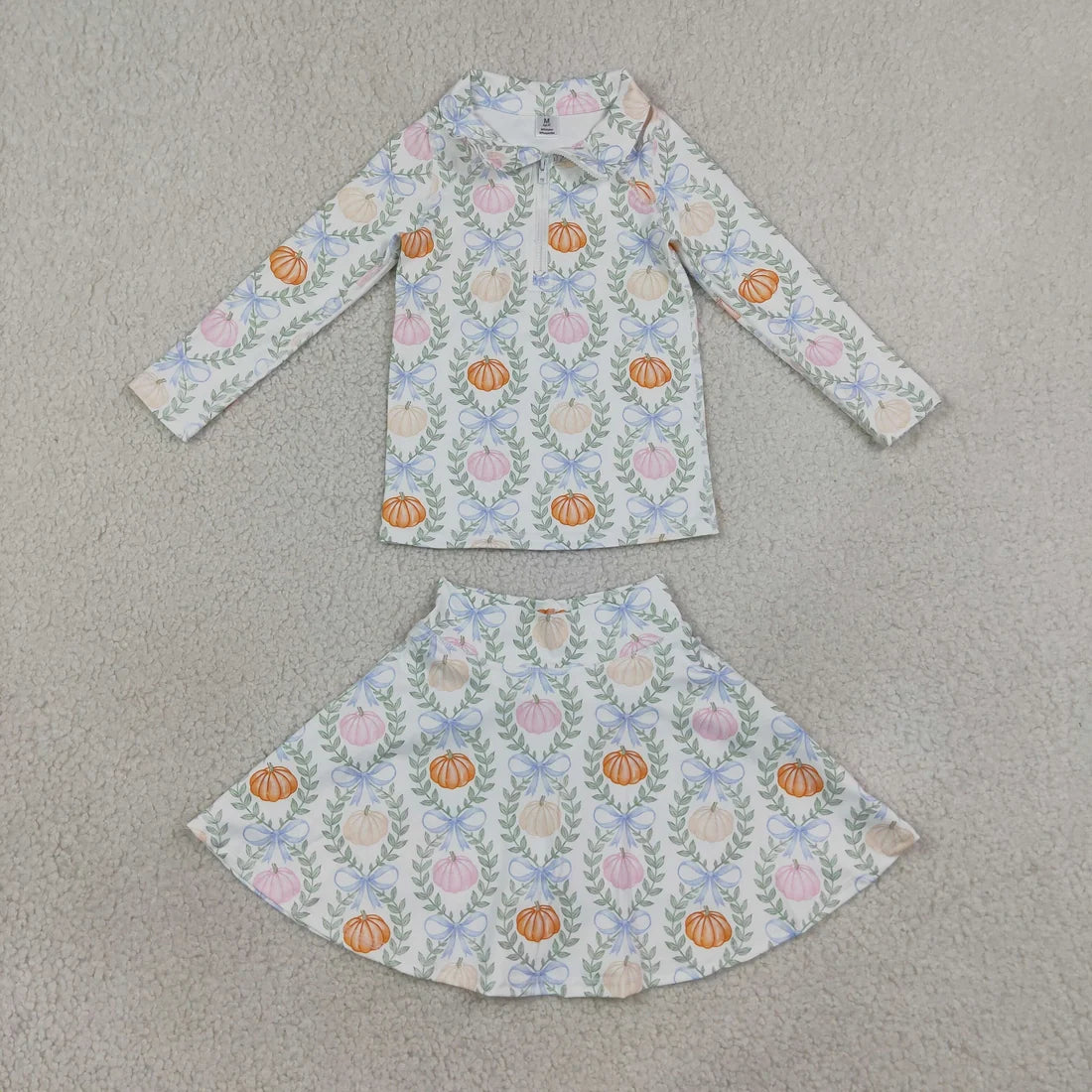 Sibling Baby Girls Flowers Pumpkins Zip Pullovers Skirt Short Yoga Active Set Scallop Pant Sets