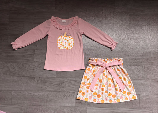 6.18 Preorder GLD1641 Pumpkin Pink Top Skirts Girls Fall Clothes Set