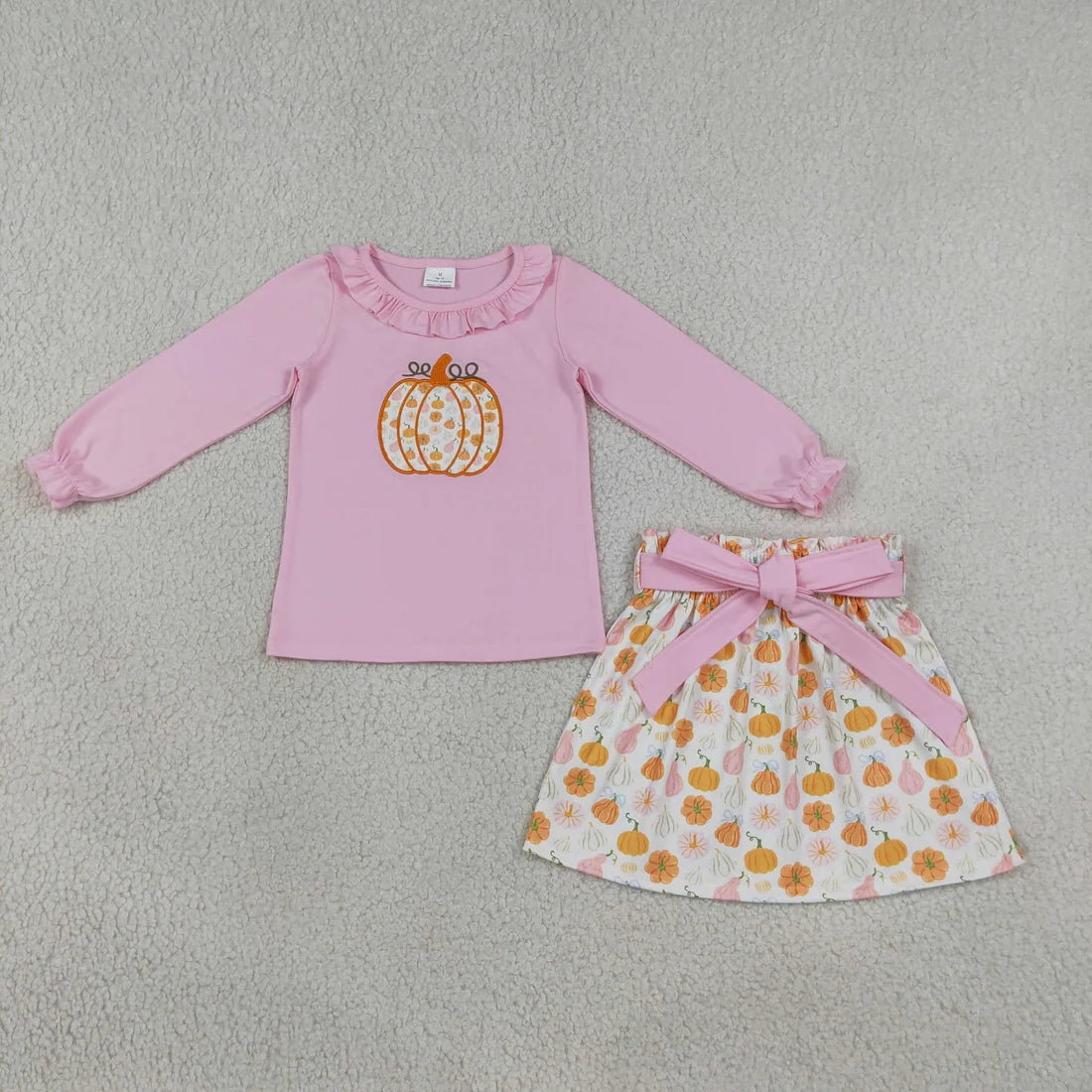 Sibling Baby Girls Embroidery Floral Pumpkin Pink Top Skirt Set +Dress
