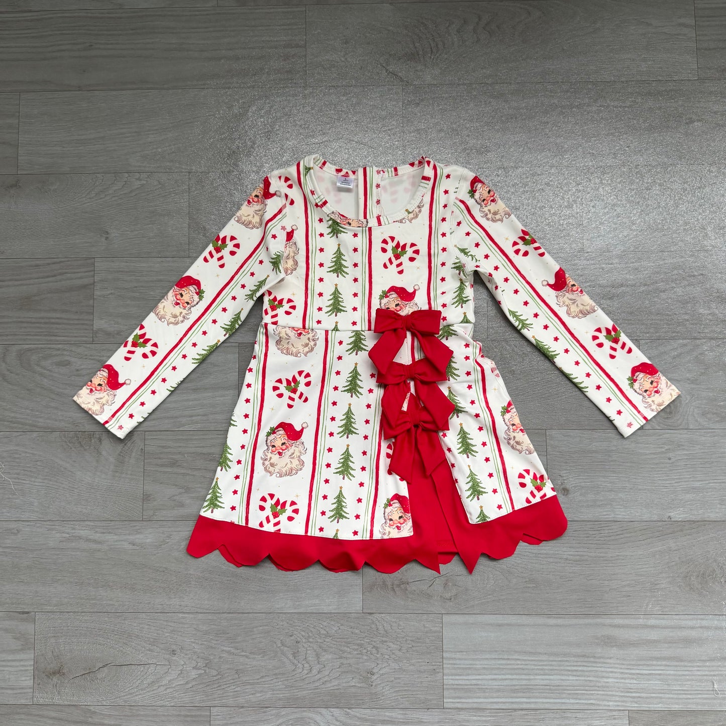 6.24 GLD1650 Baby Girls Christmas Santa Long Sleeve Active Dress With Bow