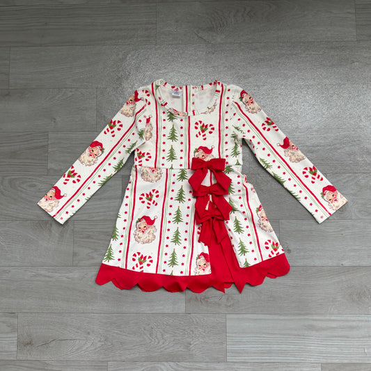 6.24 GLD1650 Baby Girls Christmas Santa Long Sleeve Active Dress With Bow