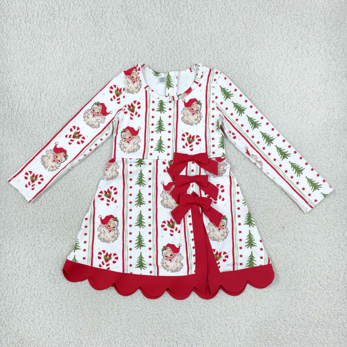 Sibling Kids Girls  Christmas Long Sleeve Active Dress With Bow