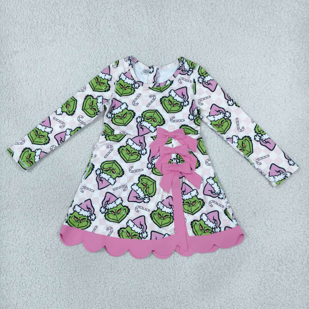 Sibling Kids Girls  Christmas Long Sleeve Active Dress With Bow