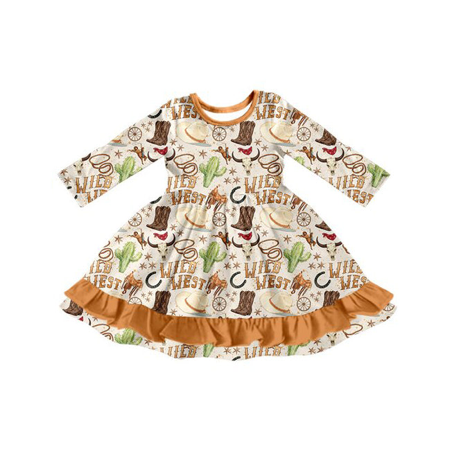 6.24 GLD1652 Preorder West Cactus Cowboy Print Girls Western Dress