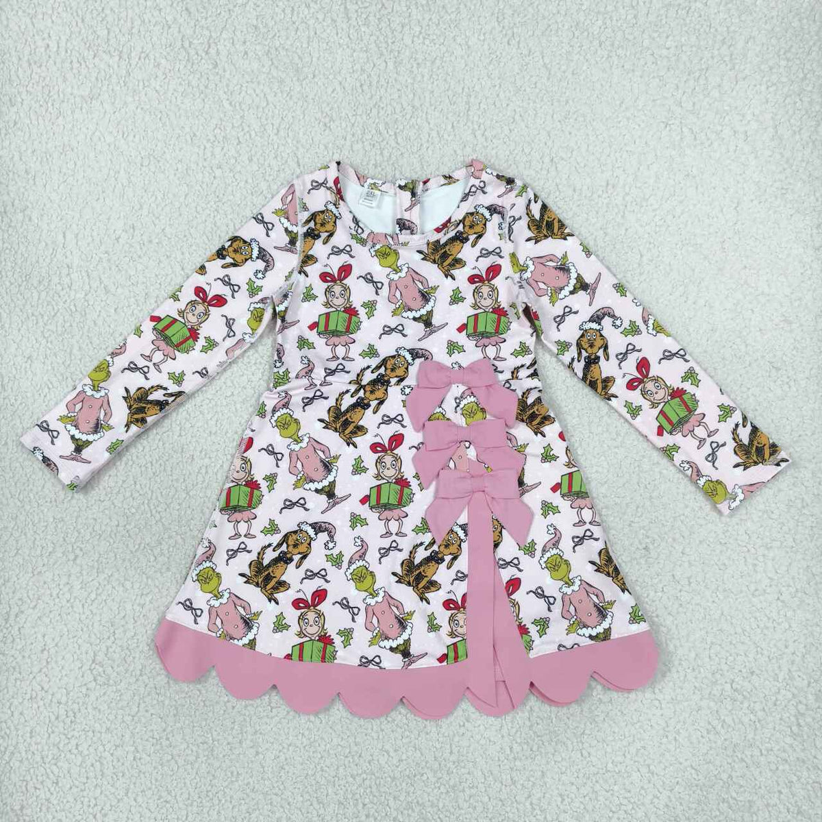 Sibling Kids Girls  Christmas Long Sleeve Active Dress With Bow