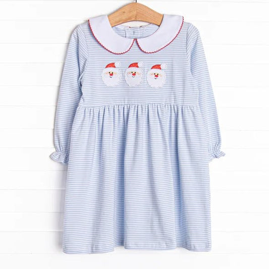 7.2 Preorder Kids Girls Christmas Santa Blue Long Sleeve Dress