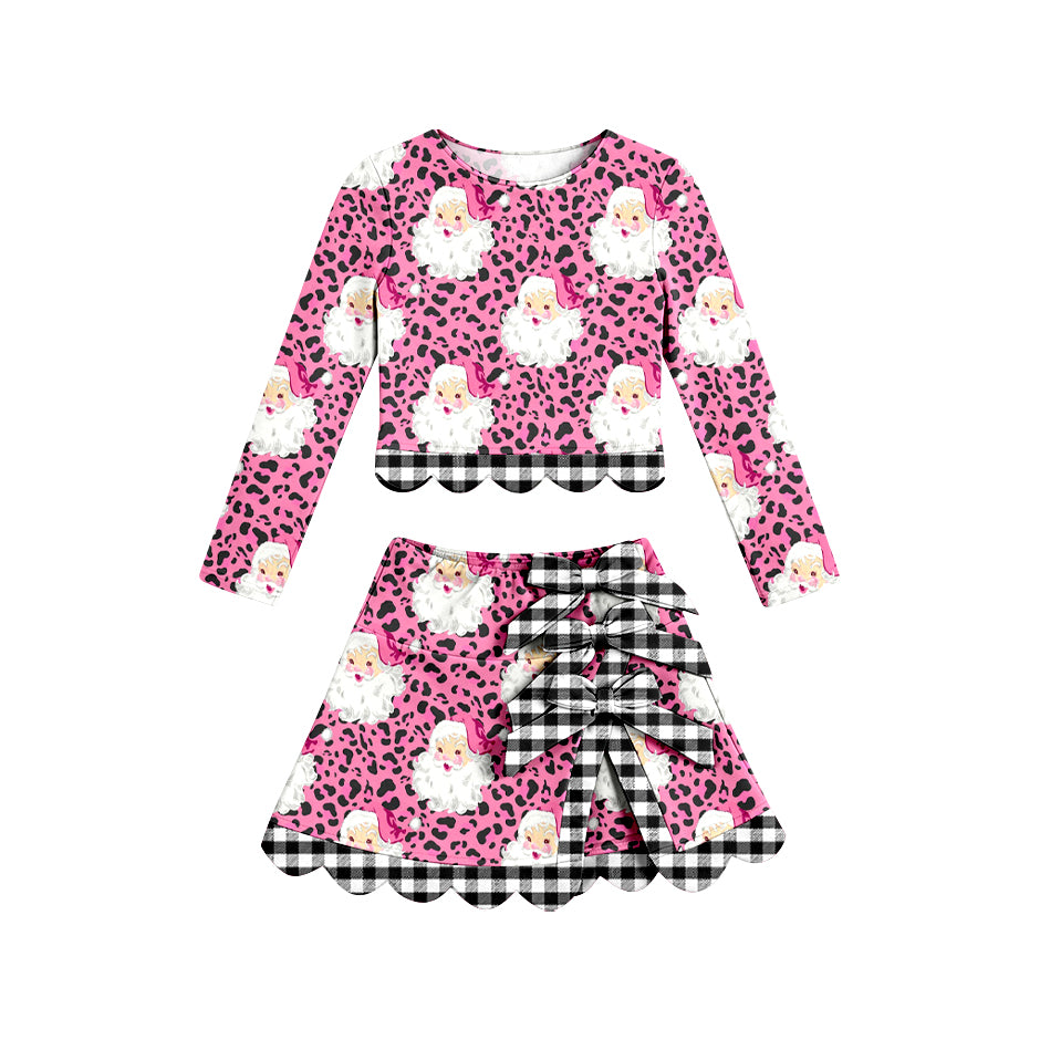 7.6 Preorder KIds Girls Christmas Santa Pink Leoaprd Active Outfit