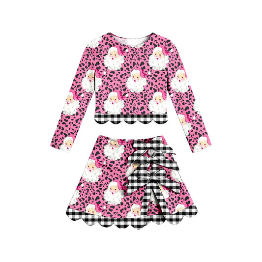 7.6 Preorder KIds Girls Christmas Santa Pink Leoaprd Active Outfit