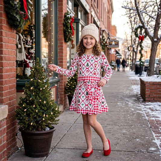 GLD1676  Santa Candy Cane Bows Girls Christmas Active Outfit