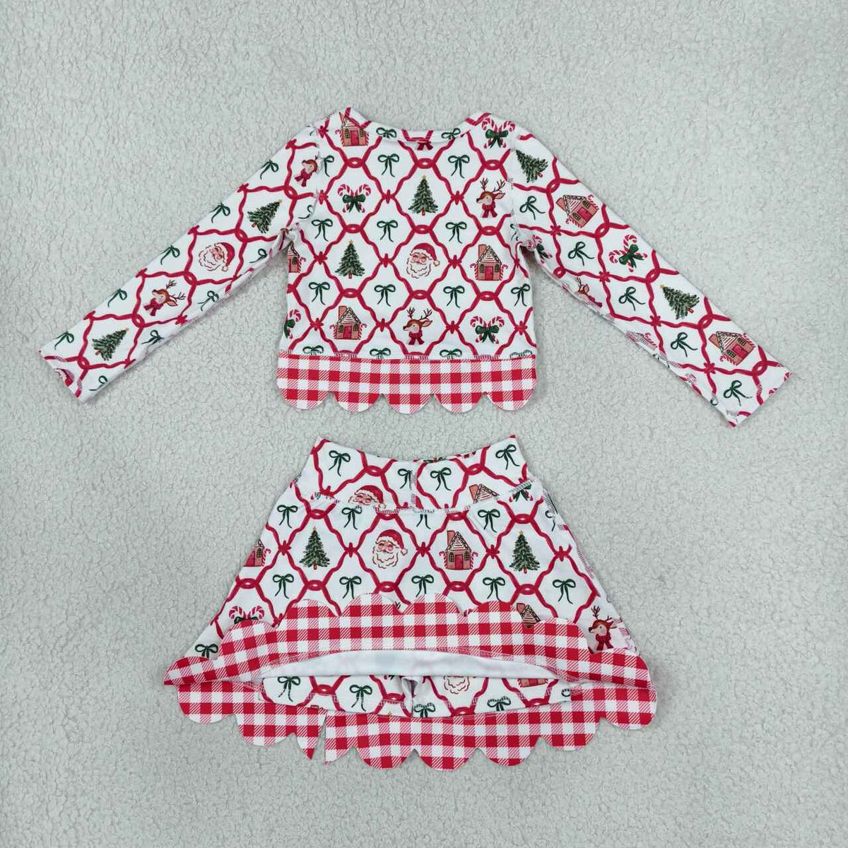 GLD1676  Santa Candy Cane Bows Girls Christmas Active Outfit