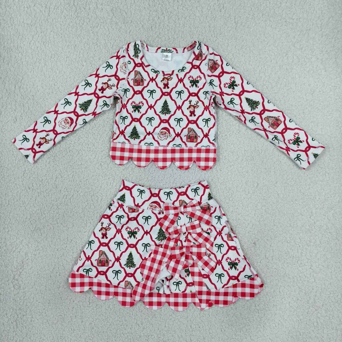 GLD1676  Santa Candy Cane Bows Girls Christmas Active Outfit