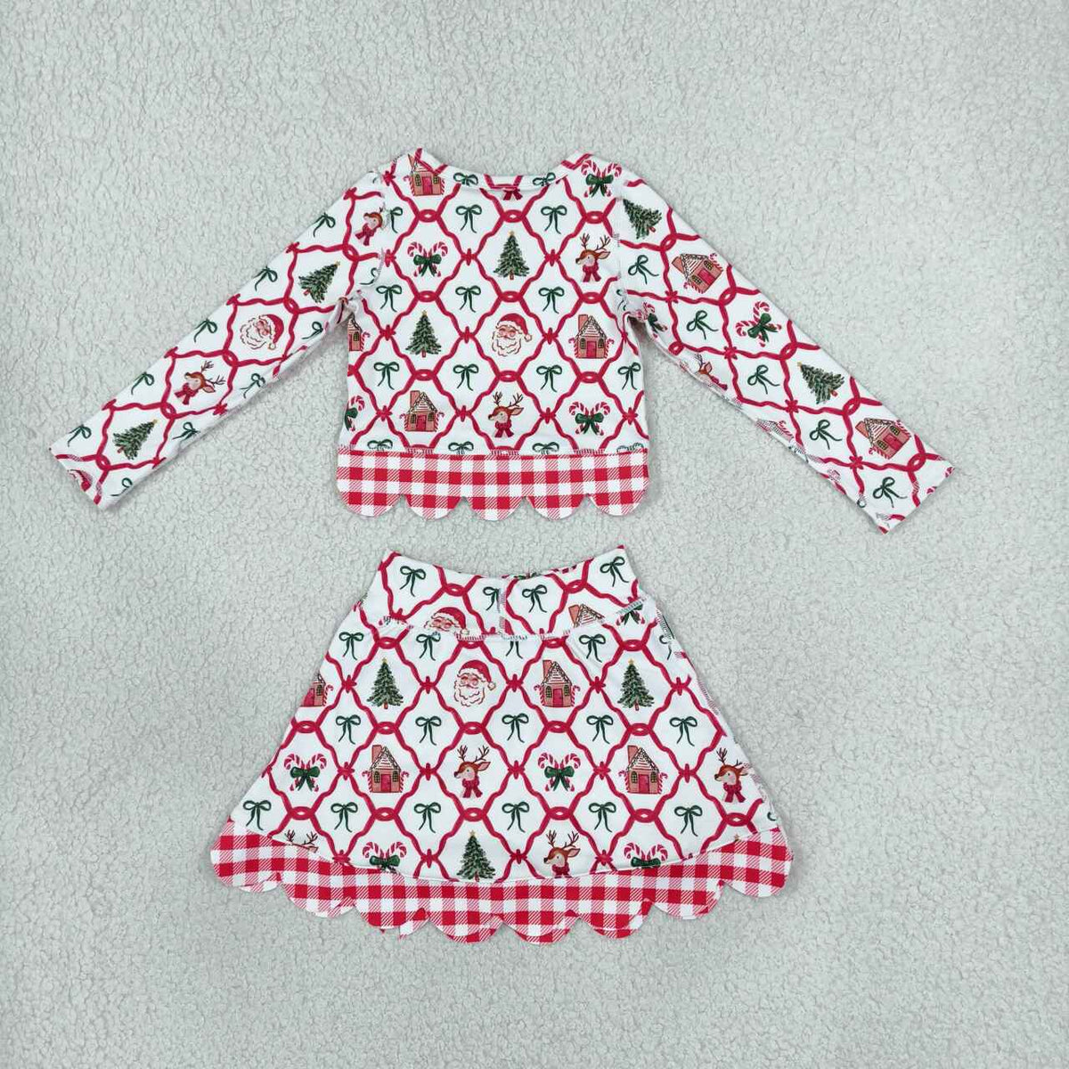 GLD1676  Santa Candy Cane Bows Girls Christmas Active Outfit