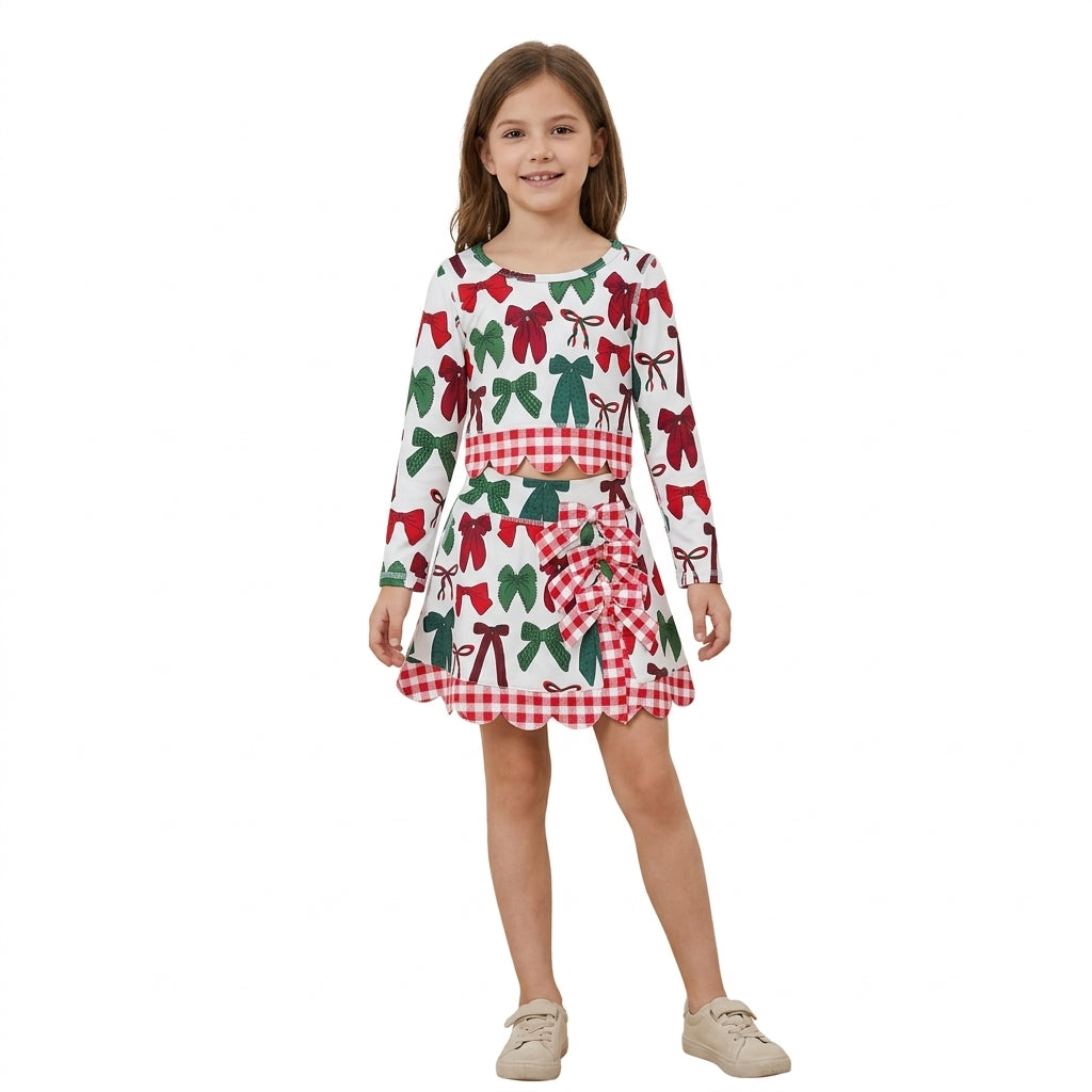 GLD1677 Red Green Bows Girls Christmas Active Outfit