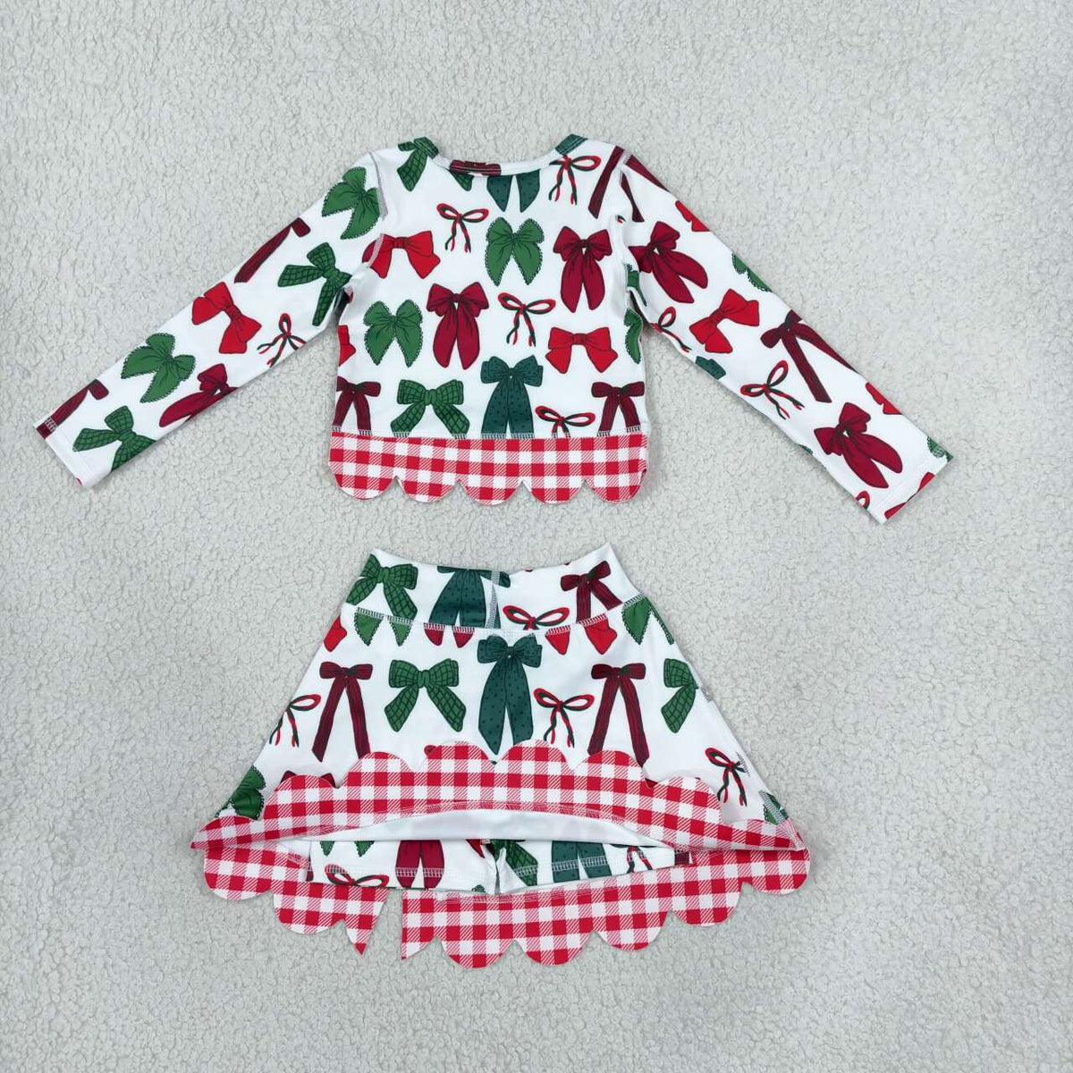 GLD1677 Red Green Bows Girls Christmas Active Outfit