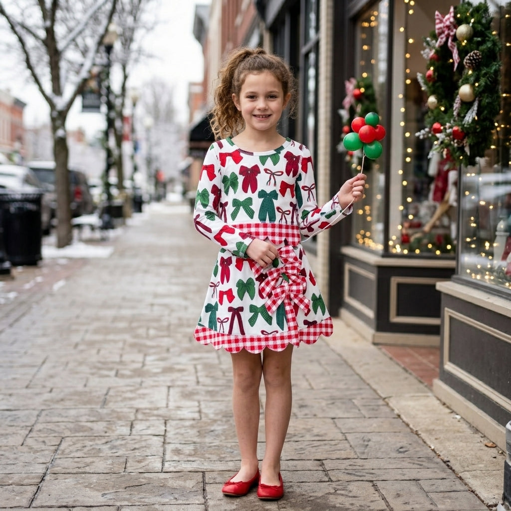 GLD1677 Red Green Bows Girls Christmas Active Outfit