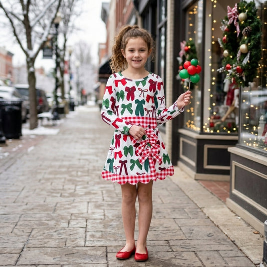 GLD1677 Red Green Bows Girls Christmas Active Outfit