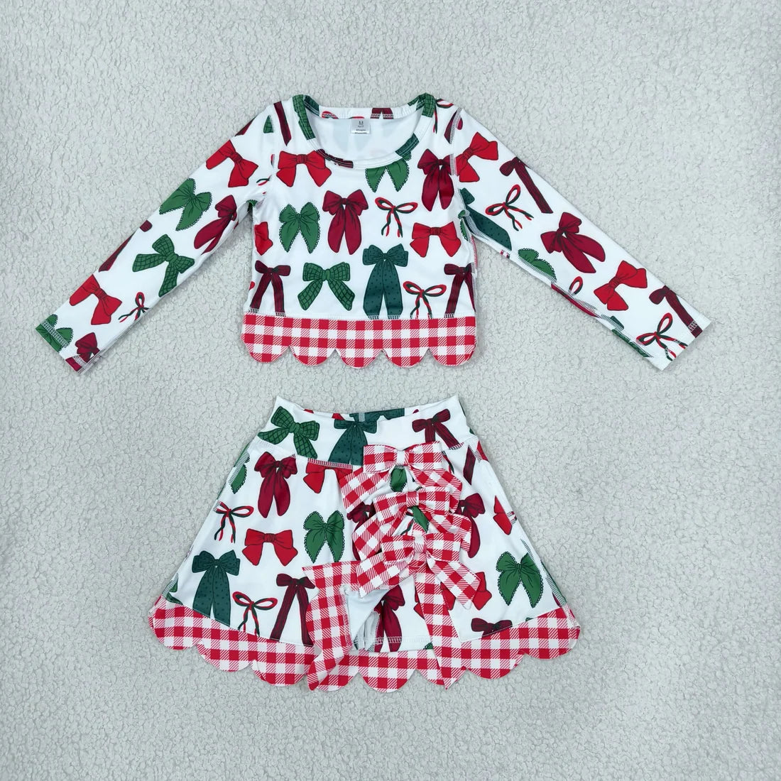 Sibling  Baby Girls Christmas Long Sleeve Top Skort Scallop Active Outfit