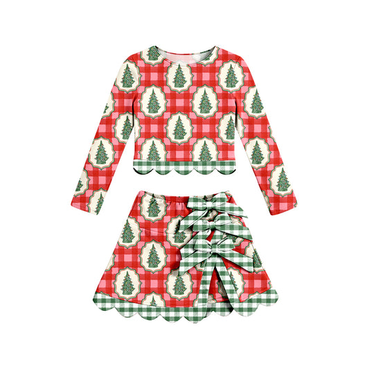 7.6 Preorder KIds Girls Christmas Tree Red Checked   Active Outfit