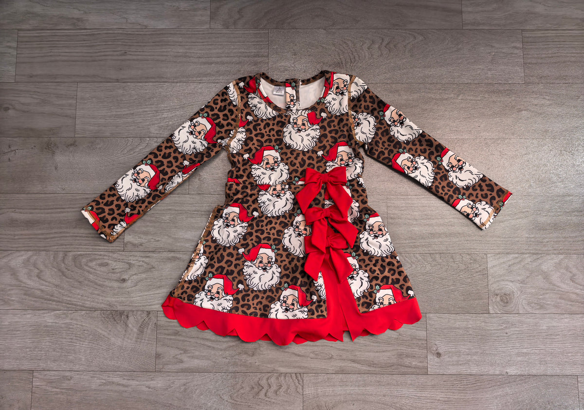 7.6 Preorder KIds Girls Christmas Leopard Long Sleeve Active Dress