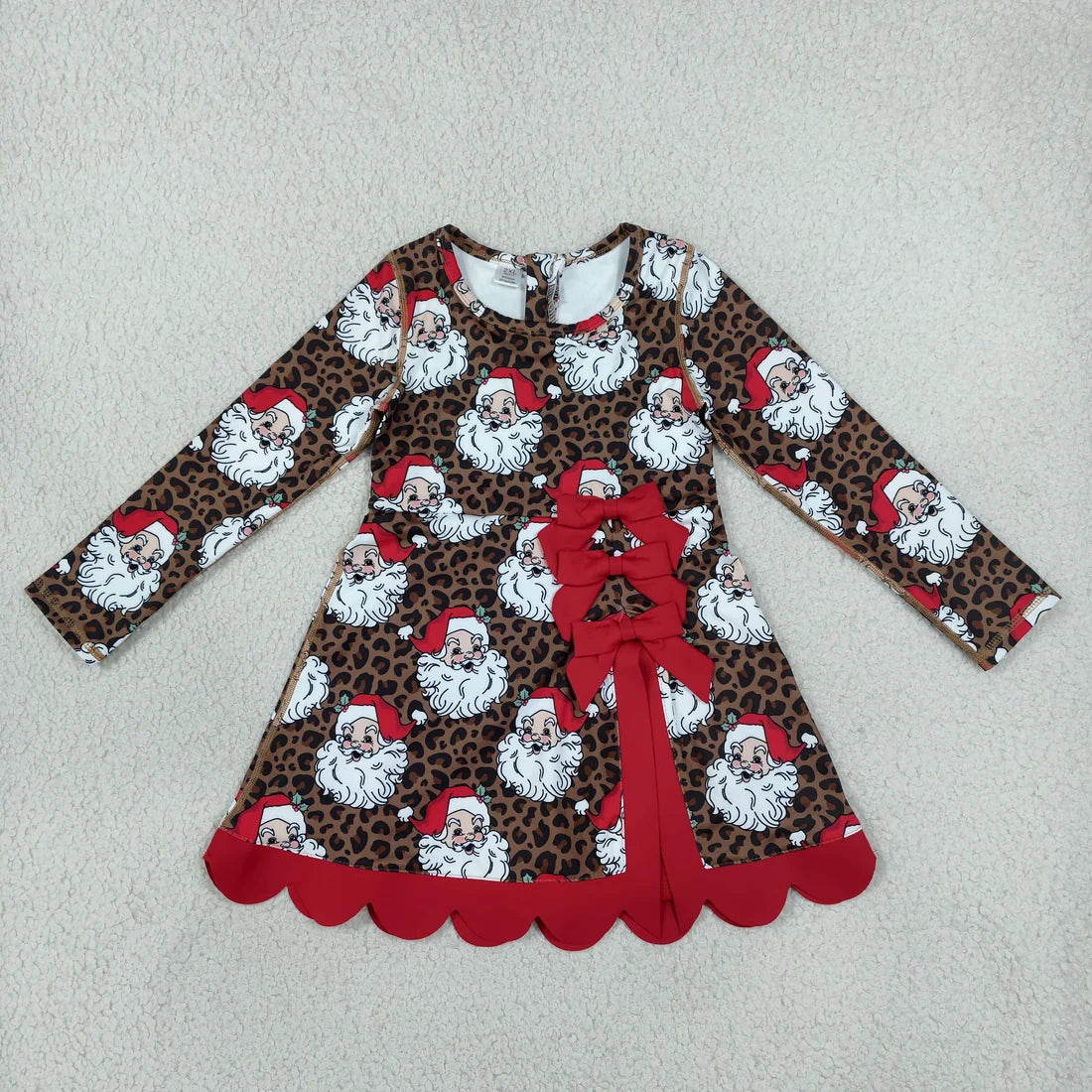 Sibling Kids Girls  Christmas Long Sleeve Active Dress With Bow