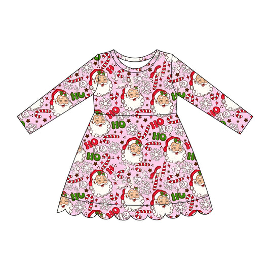7.6 Preorder KIds Girls Christmas Santa Candy Cane Long Sleeve Dress