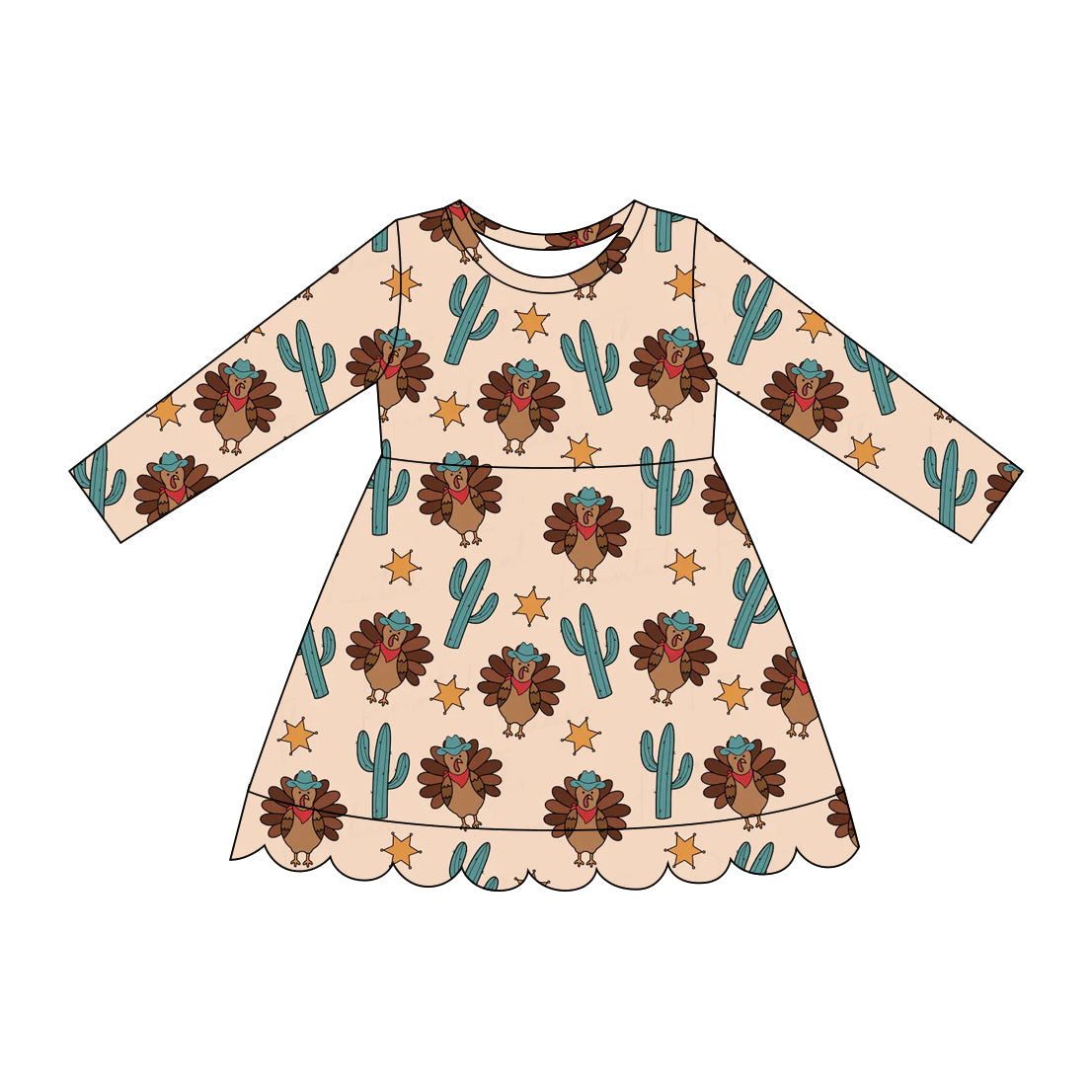 7.6 Preorder KIds Girls Western Thanksgiving Long Sleeve Dress