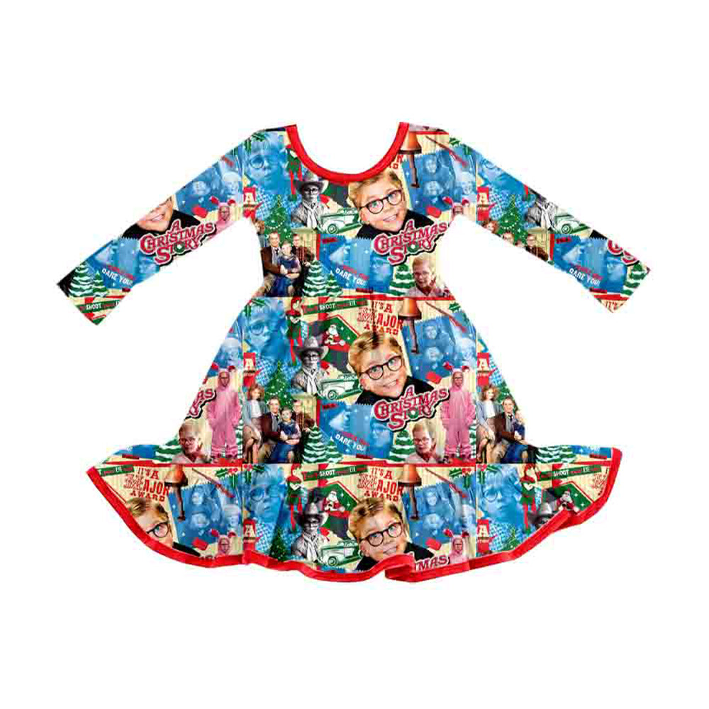 7.16 GLD1694 Preorder Christmas Story Print Girls Long Sleeve Dress