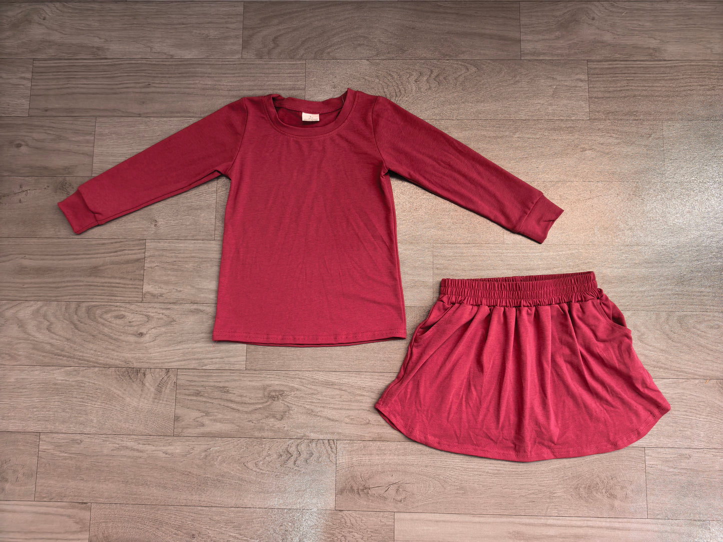 7.20  GLD1697 Preorder Plum Cotton Long Sleeve Top Skort Girls Fall Clothes Set