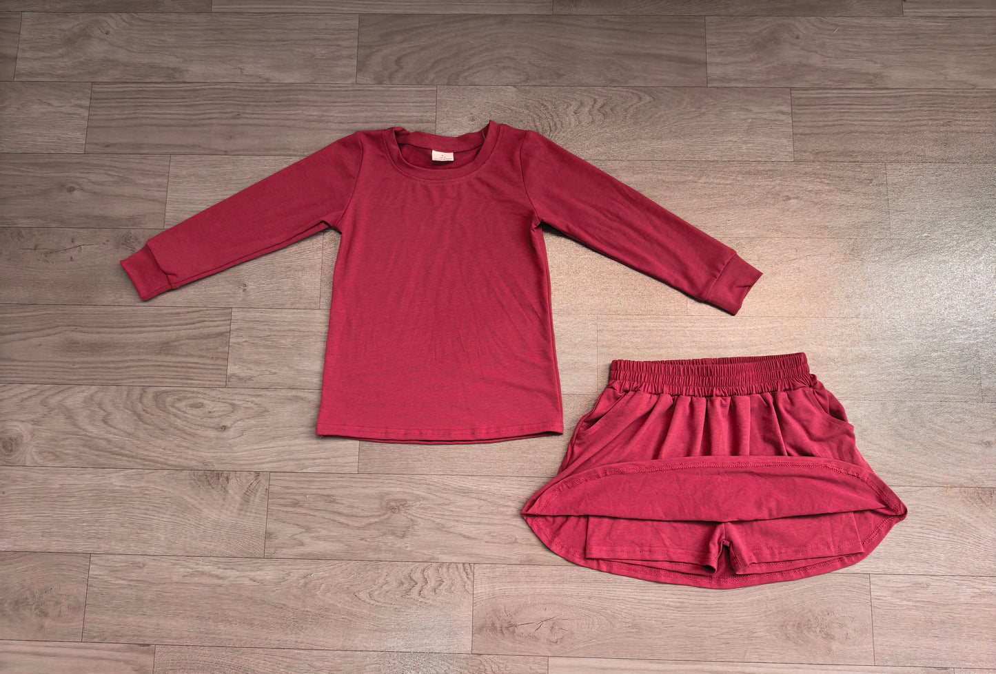 7.20  GLD1697 Preorder Plum Cotton Long Sleeve Top Skort Girls Fall Clothes Set