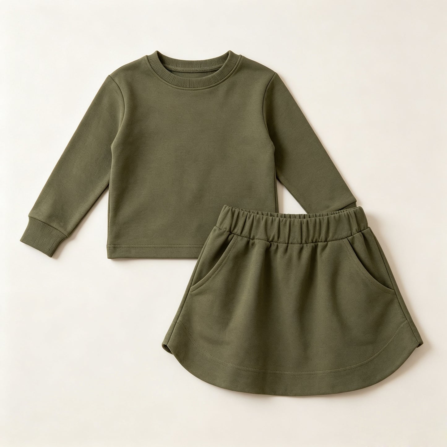 7.20  GLD1698 Preorder Green Cotton Long Sleeve Top Skort Girls Fall Clothes Set