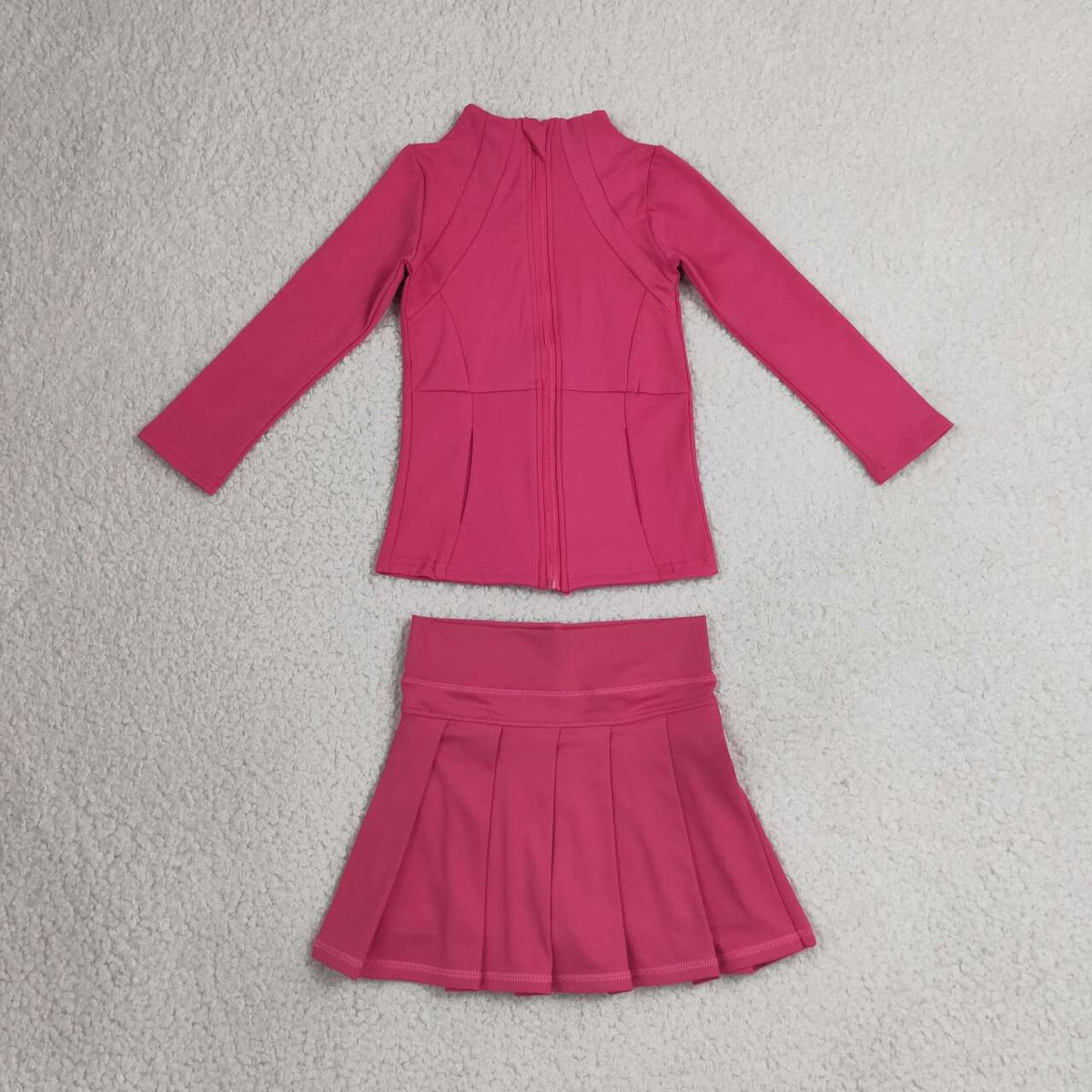 GLD1703 Hot Pink Zipper Top Skort Girls Yoga Clothes Set