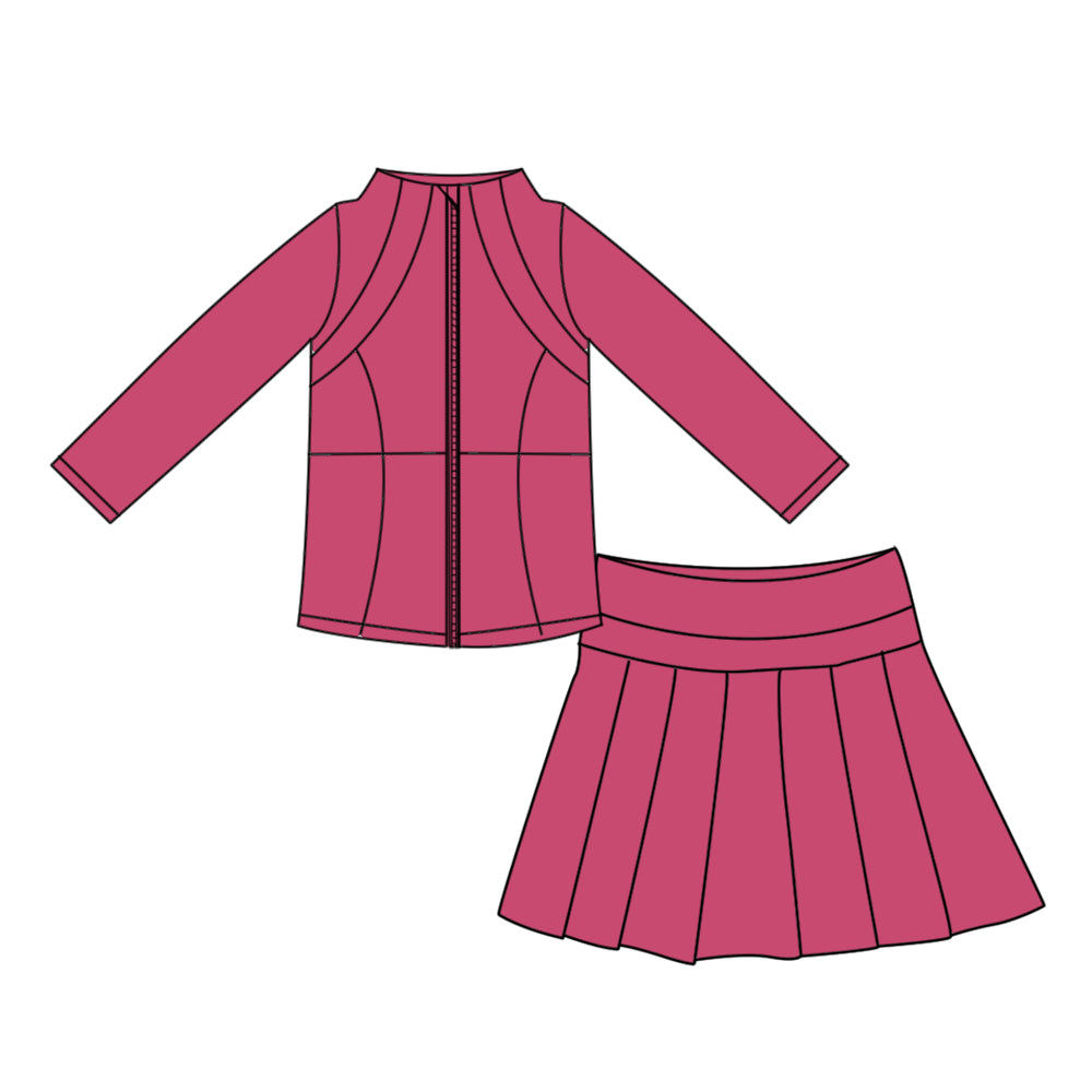 7.22 Preorder GLD1703 Hot Pink Zipper Top Skort Girls Yoga Clothes Set