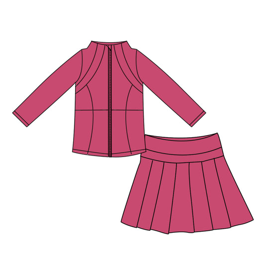 7.22 Preorder GLD1703 Hot Pink Zipper Top Skort Girls Yoga Clothes Set