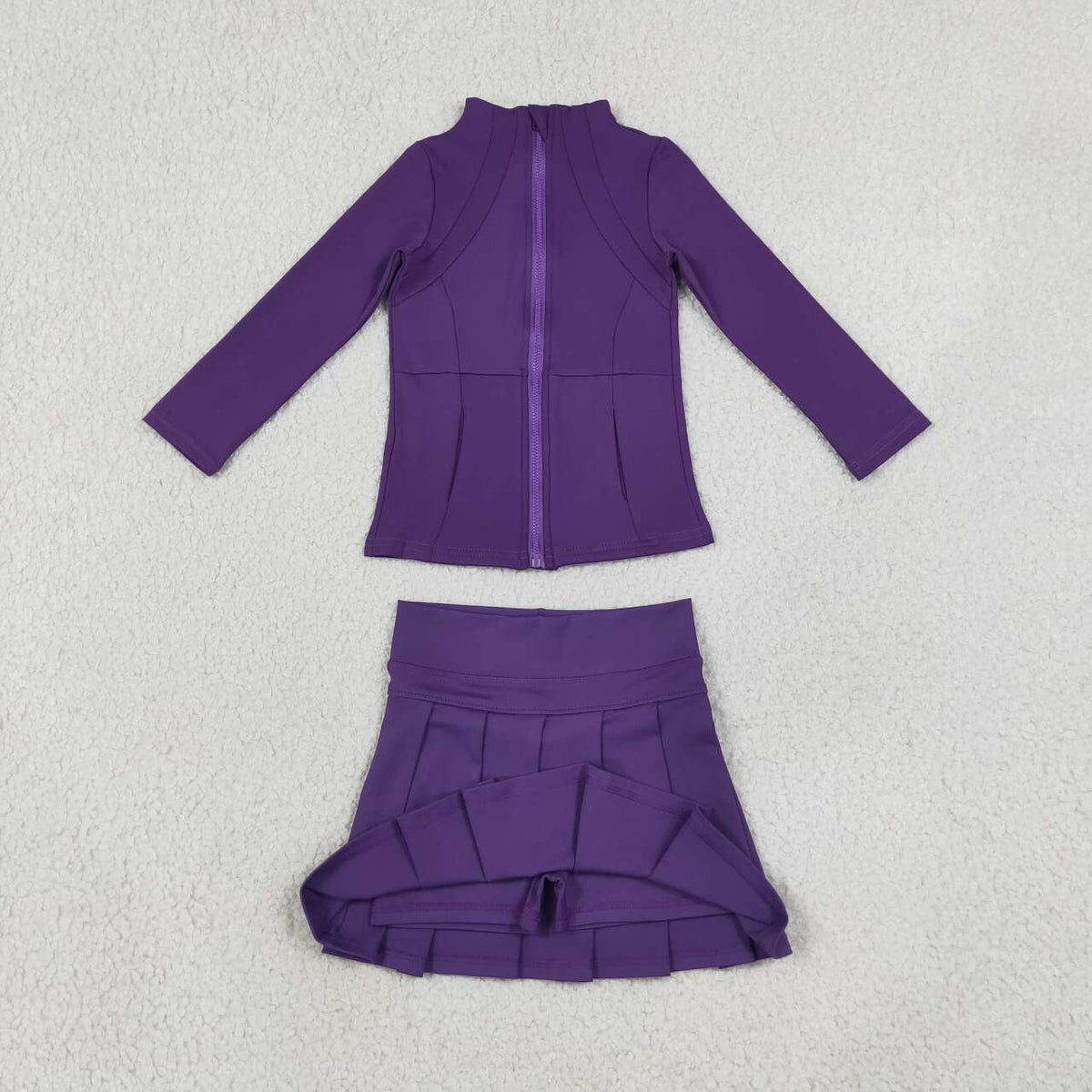 Sibling Kids Girls Solid Color Zipper Jacket with Skort Active Yoga Outfit